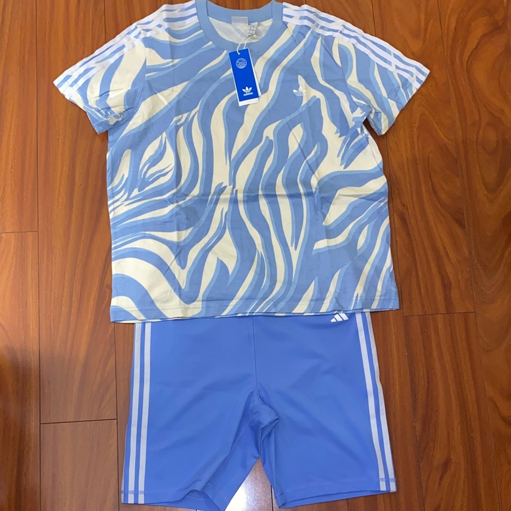 🧊 Adidas Blue and White Zebra Print TShirt/Short 2pcs Combo NWT🧊 - Picture 4 of 7